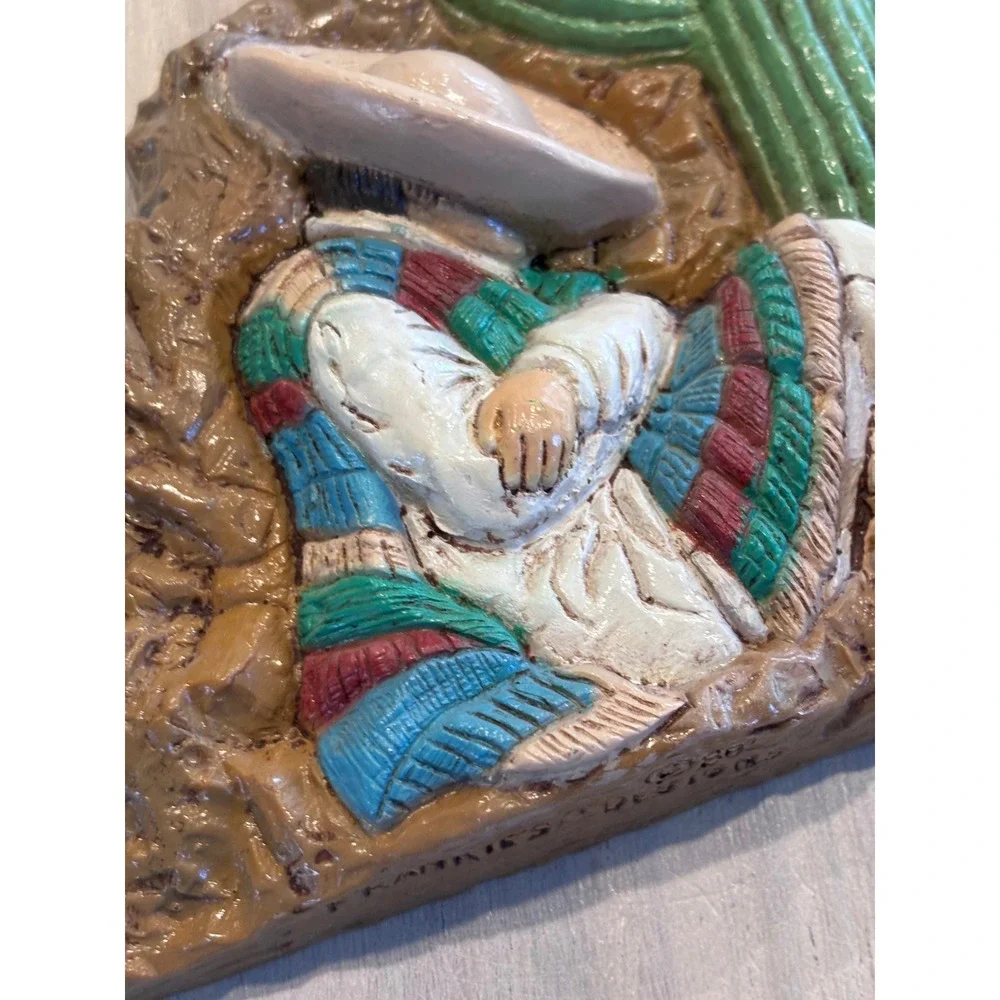 Vintage 1988 Frankie's Designs Sleeping Mexican Man Cactus Wall Plaque‎ Decor